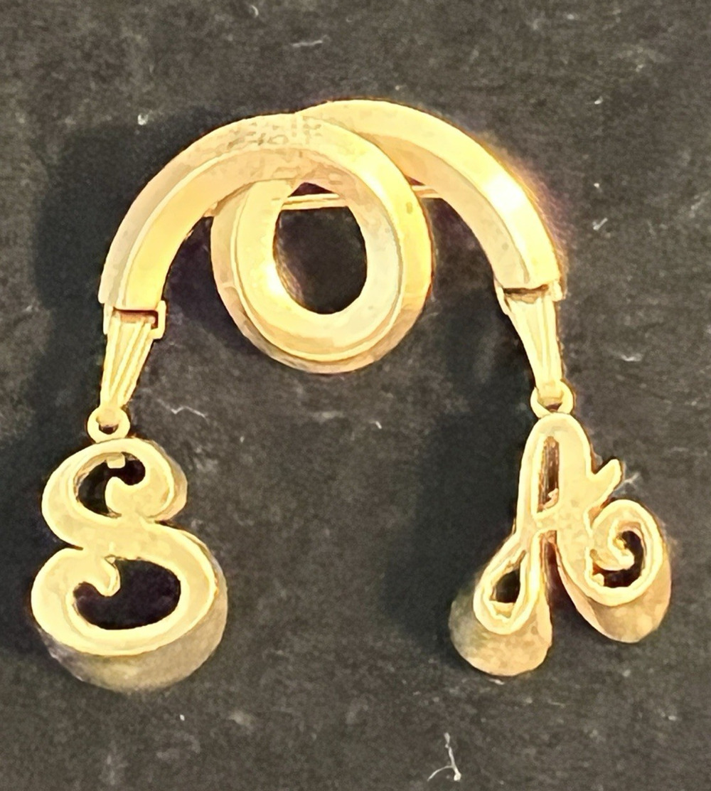 Retro Vintage Intricate Curved Top Brooch Pin w/ Initials S & A Luca Razza ??